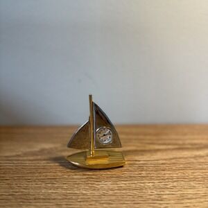 Timex Sailboat Gold Silver Dual Tone Desk Clock Watch Nautical Needs Battery